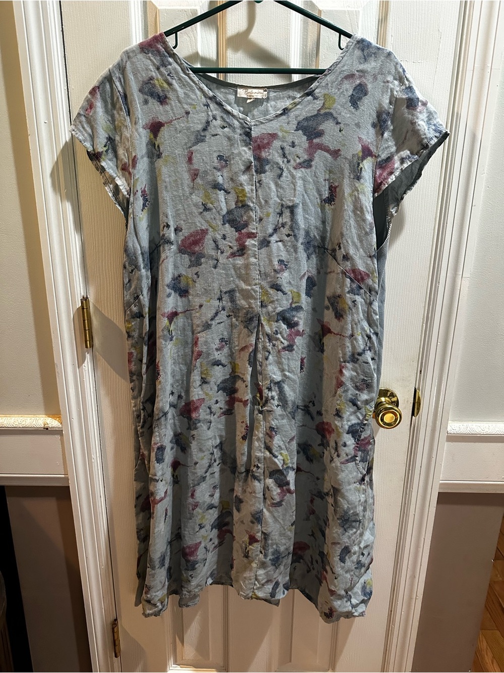 Bellambra Linen Dress Blue Floral Watercolor Midi Made In Italy 3X